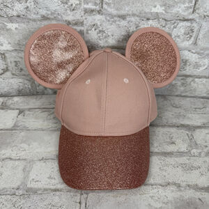 Disney Cakeworthy Rose Gold Minnie Mickey Mouse Baseball Cap‎ Hat Sparkles